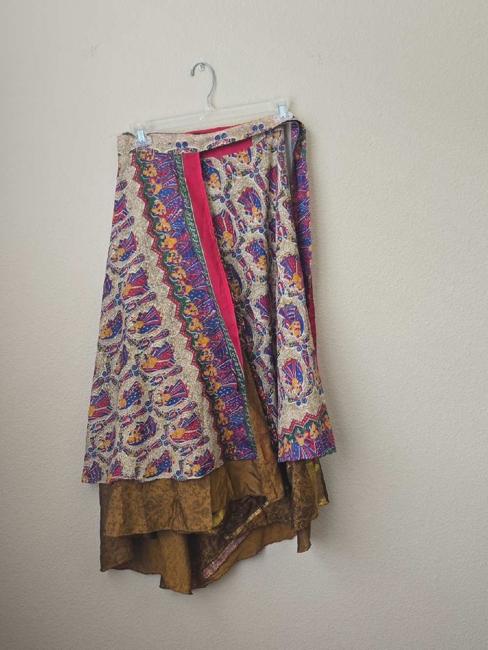 Bohemian High-Low Wrap Skirt in Multicolor and Gold
